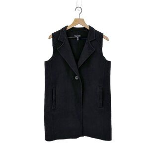 Eileen Fisher Black Long Sleeveless Notch-Lapel Vest